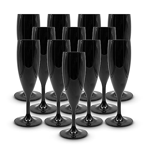 DOJA Barcelona | Plastik Champagnergläser | 60 ml | 12er Pack | Flöten Gläser | 195x68x2 mm | Schwarze Polycarbonat Plastik | Wiederverwendbare Hartplastik Gläser | für Hochzeit, Champagner