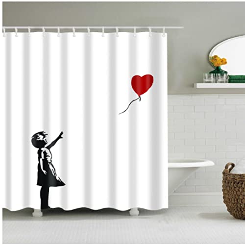 Kleines Mädchen-Herz-Ballon-Einfachheits-Duschvorhang-Kind-Badezimmer-Dekor-Badewannen-wasserdichte Stoff-Vorhänge W120xH200(cm) mit Haken
