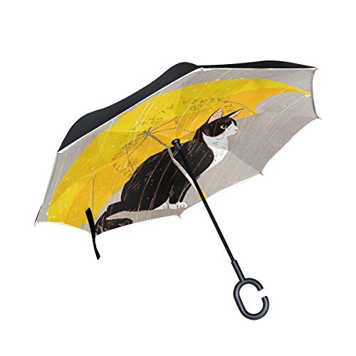 ISAOA gro?er invertierter, winddichter Regenschirm, doppellagige Konstruktion, umgeklappter Regenschirm f¡§1r Auto, Regen, Au?enbereich, C-f?rmiger Griff