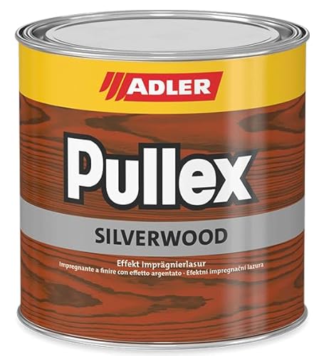 ADLER Pullex Silverwood - Effekt Imprägnierlasur & Holz Grundierung - Farbige Holzlasur Außen als effektiver Wetterschutz mit speziellen Metalleffektcharakter - Holzschutzlasur Farbe: Silber - 5l