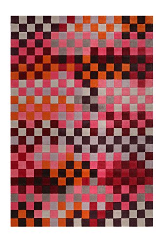 Esprit Home I Moderner Kurzflor Teppich - Läufer aus Wolle für Wohnzimmer, Flur, Schlafzimmer I Pixel I Rot Orange Grau Silber Pink I (70 x 140 cm)