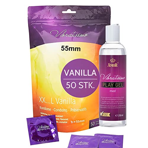 Vibratissimo Markenkondome Vorteilspack, 50 XXL-Kondome 55mm + 250ml Gleitgel