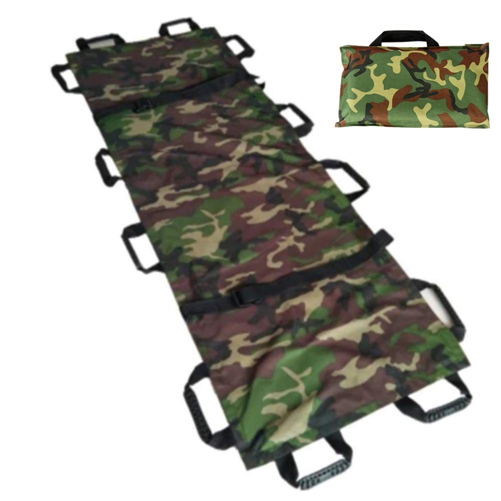 Oxford Folding Stretcher mit 12 Griffen wasserdicht faltbar/Notfall-Rettungs-Backstretcher mit Aufbewahrungstaschen für Krankenhaus, Klinik, Zuhause, Sportstätten, Krankenwagen,camo