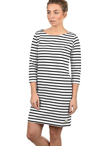 BlendShe Eni Damen Sweatkleid Sommerkleid Kleid Mit Streifen-Optik Und U-Boot-Kragen Aus 100% Baumwolle, Größe:M, Farbe:Black (20100)