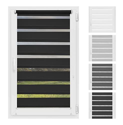 Atrium - Doppelrollo | ohne Bohren | Duo Rollo für Fenster | Sonnenschutz | Fensterrollo Tag und Nacht | 100x150cm | Schwarz