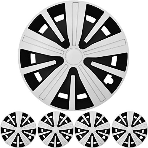 4X Premium Design Radkappen Radzierblenden Set 'Spinel BIS' 15 Zoll Weiß Schwarz