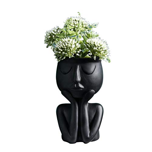 WUHUAROU Pflanzgefäße mit menschlichem Gesicht Sukkulenten Töpfe Blumentopf Übertopf Kreative Kunst Porträt Skulptur Vase für Kakteen Moos Zimmerpflanzen 15x18.5cm