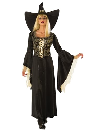 Bristol Novelty Schwarz-goldenes Netz-Hexenkostüm für Erwachsene – (mittlere Größe) 1 Set – perfektes Halloween-Outfit