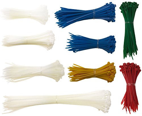 1000 x Kabelbinder Sortiment/Kabelband Satz farbig bunt Verschiedene längen und farben 100 150 200 300 mm weiss, grün, blau,gelb, rot - selbstsichernd