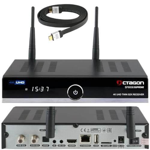 OCTAGON SF8008 UHD 4K Supreme Twin Sat Receiver + NONIC HDMI Kabel, 2X DVB-S2X Tuner, E2 Linux & Define OS, mit PVR Aufnahmefunktion, M.2 M Key, Gigabit LAN, Sat to IP, Kartenleser, WiFi WLAN