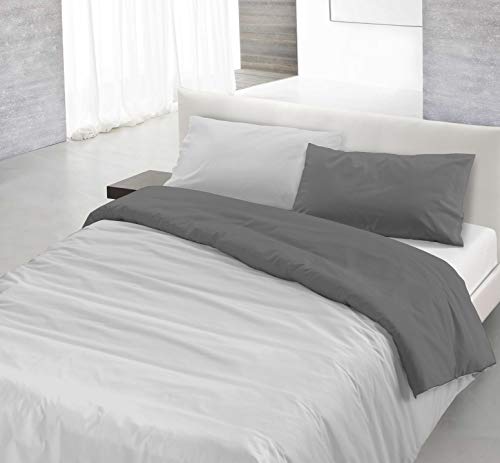 Italian Bed Linen Natural Color Doubleface Bettbezug, 100% Baumwolle, Öl grün/hell Grau, Einzelne