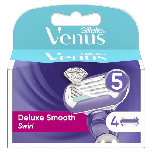 Gillette Venus Deluxe Smooth Rasierklinge für Frauen, (4 Stück), Kartuscheneinsätze mit 5 Schneiden, Feuchtigkeitsband Skinelixir