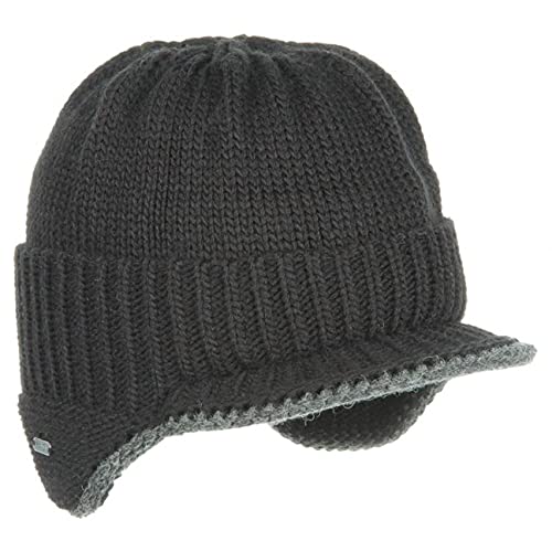 McBurn Dinder Peak Pull-On Hat Damen/Herren - Made in Italy Wintermütze Wollmütze Herrenmütze mit Futter, Futter Herbst-Winter - L/XL (58-61 cm) schwarz