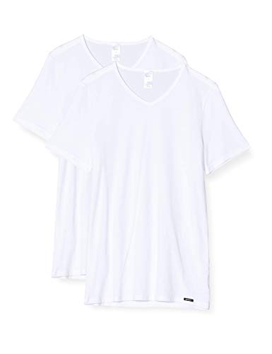 Skiny Herren Collection V-Shirt Kurzarm 2er Pack Unterhemd, Weiß (White 0500), Large (Herstellergröße: L) (2erPack)