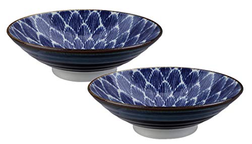 TOKYO design studio Mixed Bowls 2-er Schalen-Set blau weiß, Ø 24.5 cm, 7.5 cm hoch, ca. 1400 ml, asiatisches Porzellan, Japanisches Design