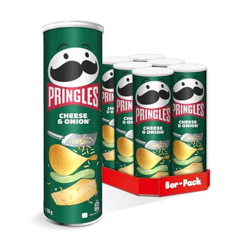 Pringles Cheese & Onion (6 x 185 g) – der unwiderstehliche Snack-Klassiker in der praktischen Dose – knackige Chips mit Käse und Zwiebel-Geschmack – Pop. Play. Eat.