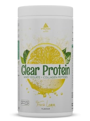 PEAK Clear Protein - 450g Geschmack Fresh Lemon I 15 Portionen I klares Whey Protein Isolat + bioaktive Kollagenpeptide I BODYBALANCE I fruchtiger, erfrischender Geschmack I zuckerfrei
