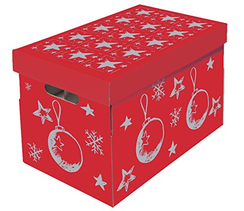 NIPS 119201145 Christmas Aufbewahrungsbox für Christbaumkugeln und Weihnachtsdeko mit variabler Innenaufteilung auf 3 Ebenen, 27,5 x 46,5 x 29,5 cm, rot/silber