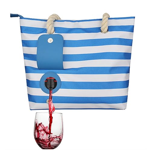 HAMIL Wein-Einkaufstasche, Wein-Strandtasche, Lichtbeständige Ausgabetasche mit Getränkefach, Strand-Weinbeutel für Weinliebhaber, für 2 Flaschen Wein und zum Ausgießen