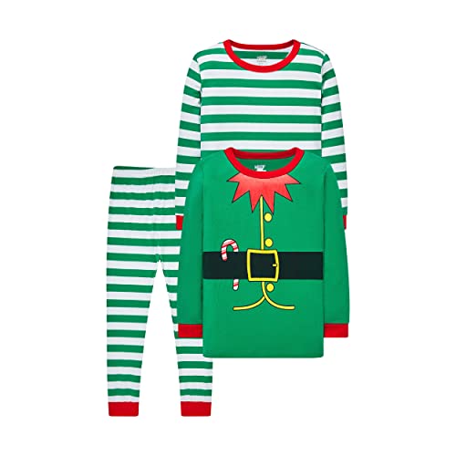 LOLPIP Kinder Pyjamas Jungen Mädchen Weihnachtspyjamas Kleinkind Langarm Nachtwäsche 3-teilige Sets 4-5 Jahre Elf Gedruckt Grün Gestreift
