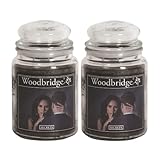 Woodbridge Duftkerze im Glas mit Deckel | 2er Set Secrets | Duftkerze Jasmin | Kerzen Lange Brenndauer (130h) | Duftkerze groß | Schwarze Kerzen (565g)