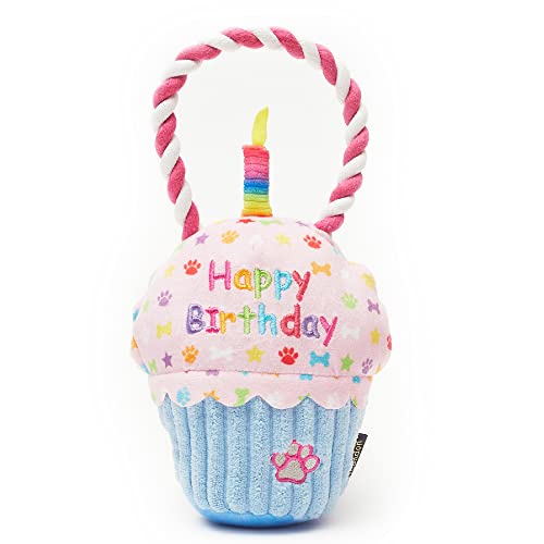 Pet London Happy Birthday Cupcake Hundespielzeug mit Quietscher und Seilzug - Feiern Sie den Geburtstag Ihres Hundes oder Adoptionsgeschenk