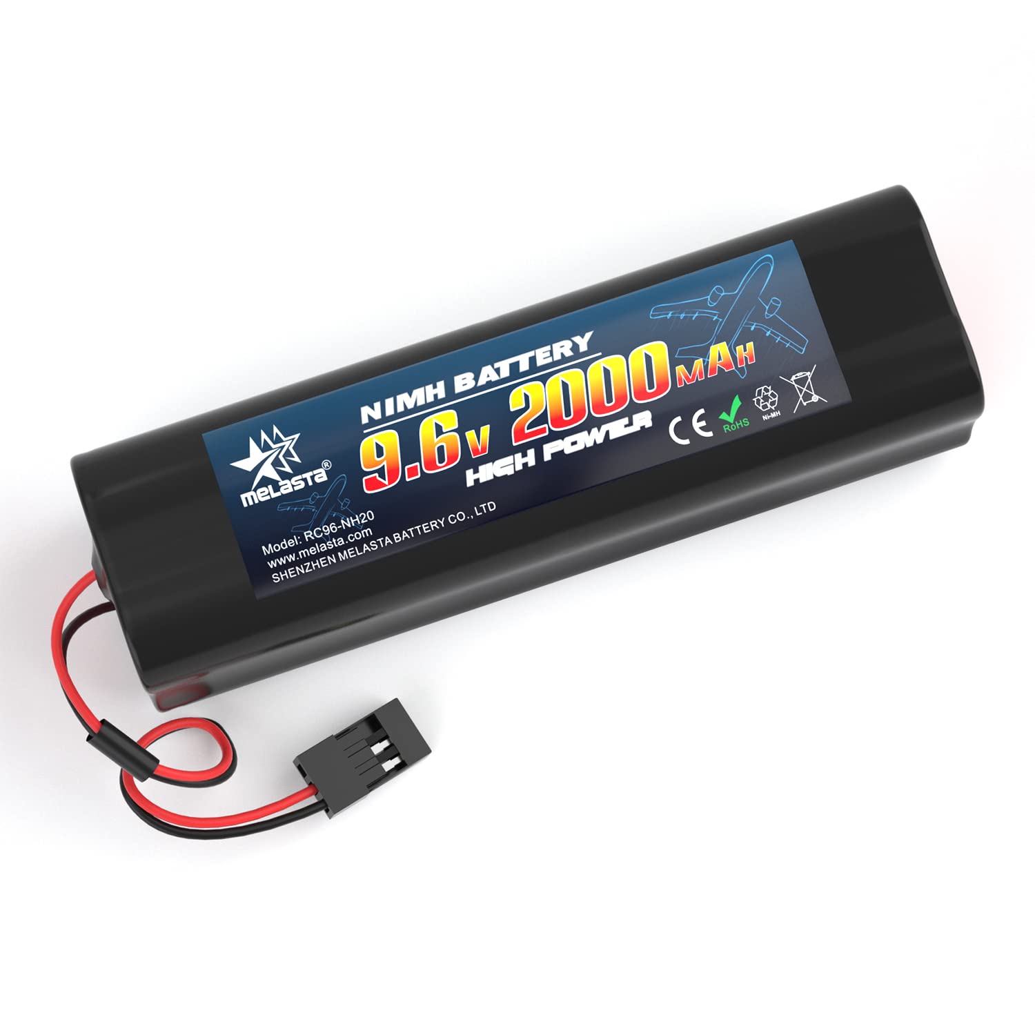 melasta 9,6 V 2000 mAh NiMH RC Empfängerakku mit Hitec-Steckern, wiederaufladbarer Akku, kompatibel mit Futaba RC-Empfängern, Flugzeugen, Flugzeugen