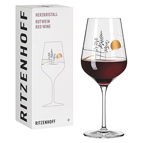 Ritzenhoff 3001008 Rotweinglas 500 ml – Serie Herzkristall Nr. 8 – Glas mit Japanmotiv in Roségold – Made in Germany