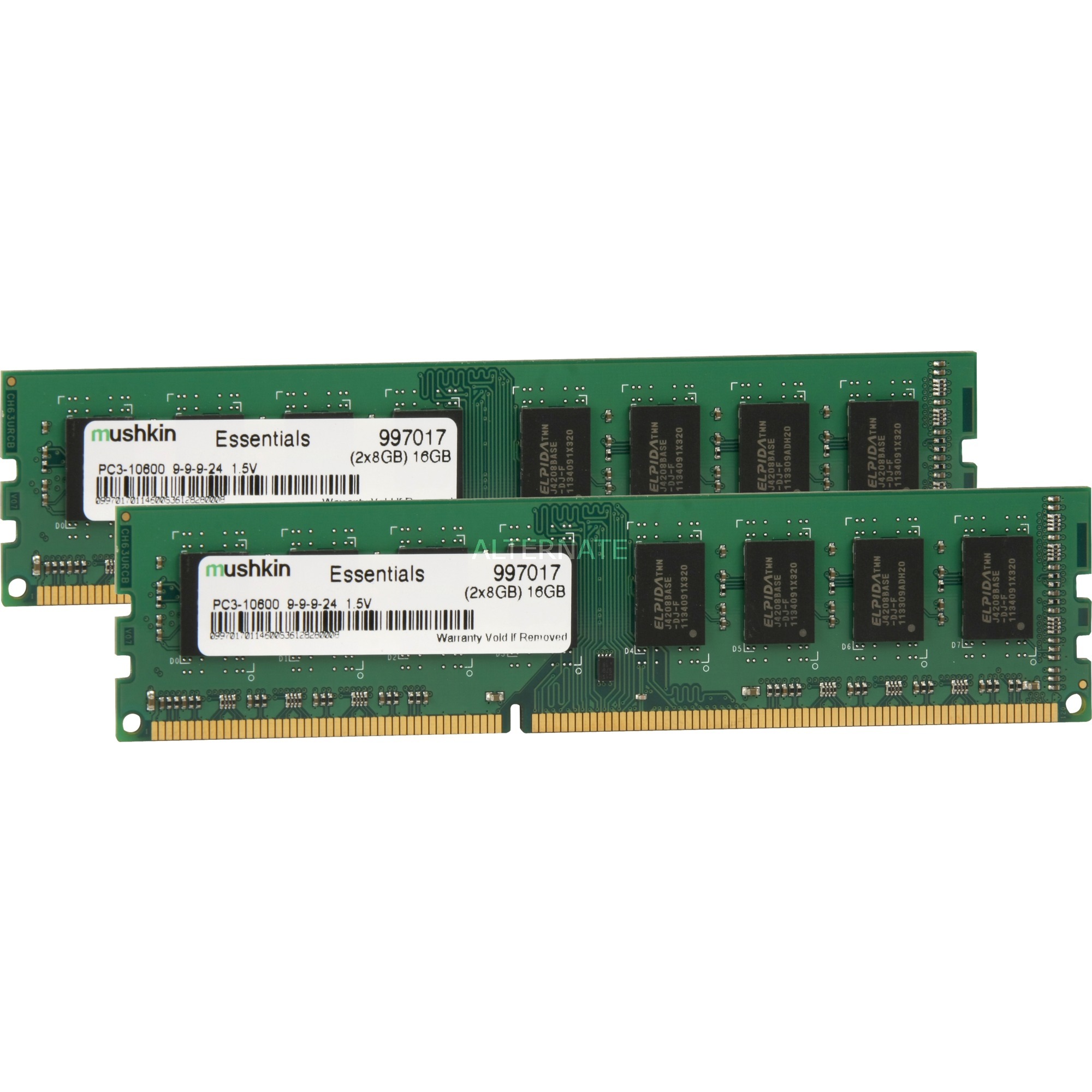 Mushkin Essentials PC3-10600 Arbeitsspeicher 16GB (1333 MHz, 240-polig, 2x 8GB) DDR3-RAM Kit