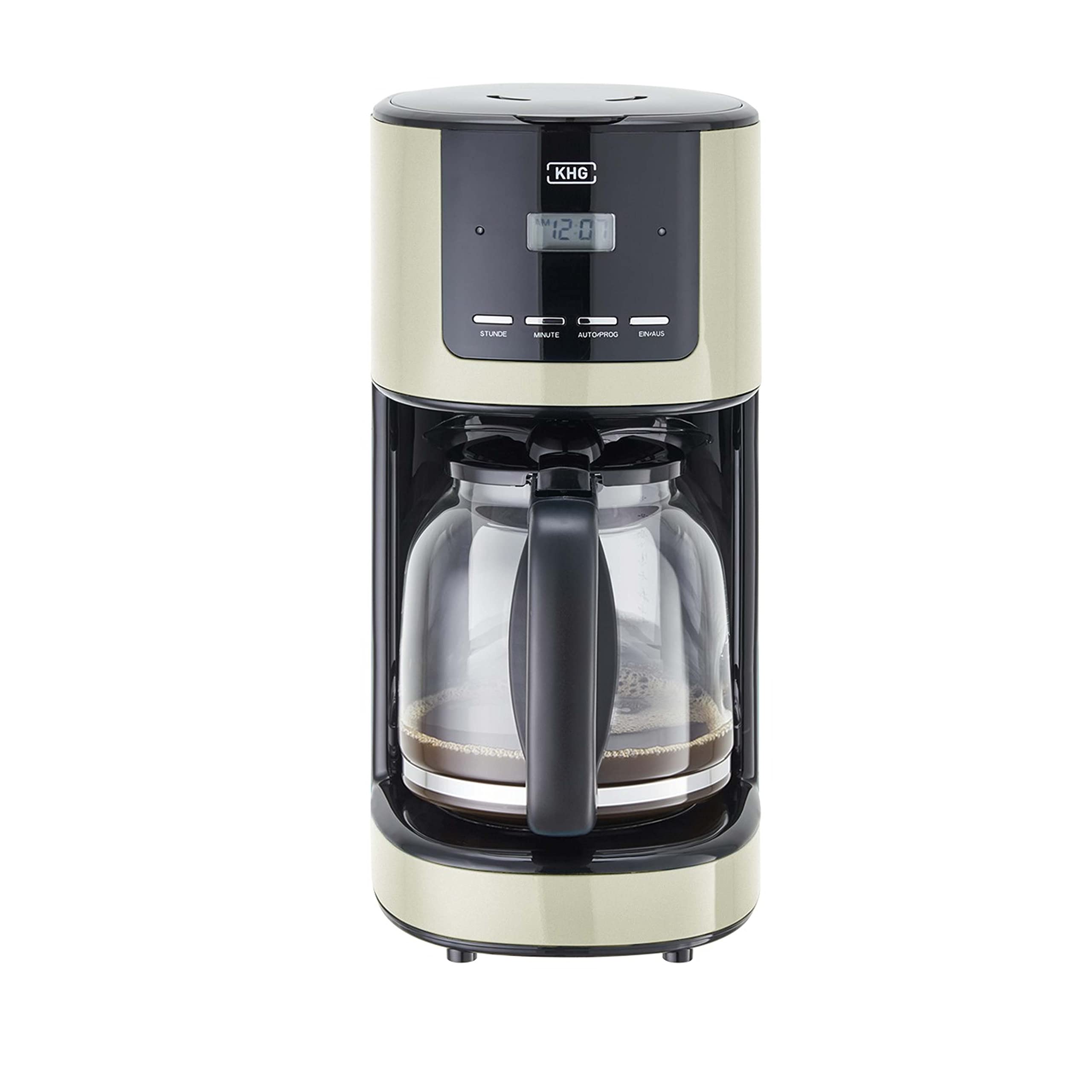 KHG Kaffeemaschine KA-184 (C) Creme, 12 Tassen, 1,5 L, 900W, Abschaltautomatik, Permanentfilter, Glaskanne, Timer-Funktion, LCD-Display mit Uhr, Tropfstopp, spülmaschinengeeignet