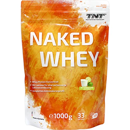 TNT – Naked Whey + Laktase • 1kg Whey Protein Konzentrat • Eiweißpulver mit toller Löslichkeit & Geschmack • Proteinpulver (Buttermilk-lime)