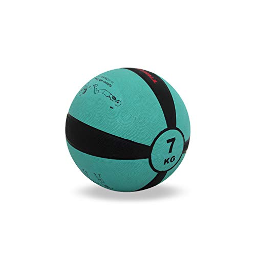 TrainHard Medizinball 1-12 kg, Gummi Gewichtsball in 10 Farbig, Professionelle Gymnastikball für Krafttraining, Crossfit und Fitness (7 KG - Blaugrün)