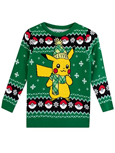 Pokemon Jungen Weihnachts-Pullover Pickachu Grün 128