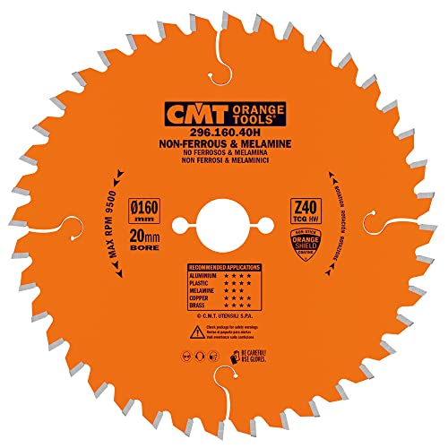 CMT Orange Tools Kreissägeblatt HW 160 x 2,2 / 1,6 x 20 Z=40 TCG - 296.160.40H - für eisenfreies Material, Plastik und Laminat