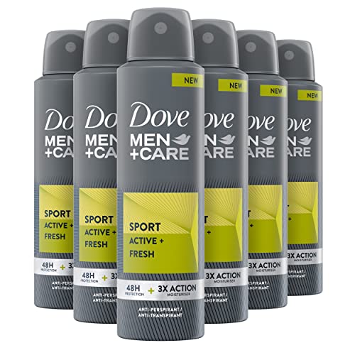 Dove Men+Care Deodorant Sport Active mit 1/4 Feuchtigkeitscreme für Herren, Antitranspirant, alkoholfrei, hilft, Reizungen zu reduzieren, bis zu 48 Stunden Schutz, 6 Stück à 150 ml