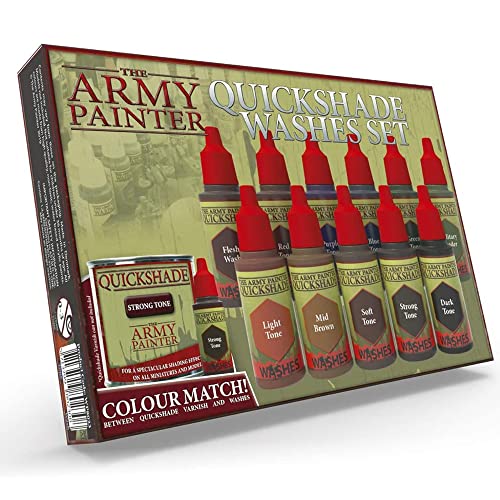 The Army Painter - Quickshade Washes Set | 11 Acryl Quickshade Farben | 1 Regiment Pinsel für Wargames, Rollenspiel und Tabletop Miniatur Modellmalerei