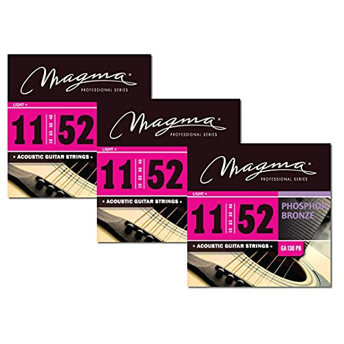 Magma - Saiten für Akustikgitarren – 3 Sets von 11–52 Gauge Light + Phosphorbronze Akustiksaiten (0,27,9 cm – 1,32 cm) – GA130PB