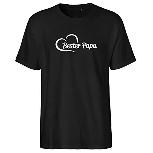 huuraa Herren T-Shirt Bester Papa Herz Bio Baumwolle Fairtrade Oberteil Größe XL Black mit Motiv für den tollsten Vater Geschenk Idee für Freunde und Familie