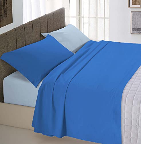 Italian Bed Linen Natural Color Bettwäsche Set, 100% Baumwolle, Royal/Hell blau, Doppelte