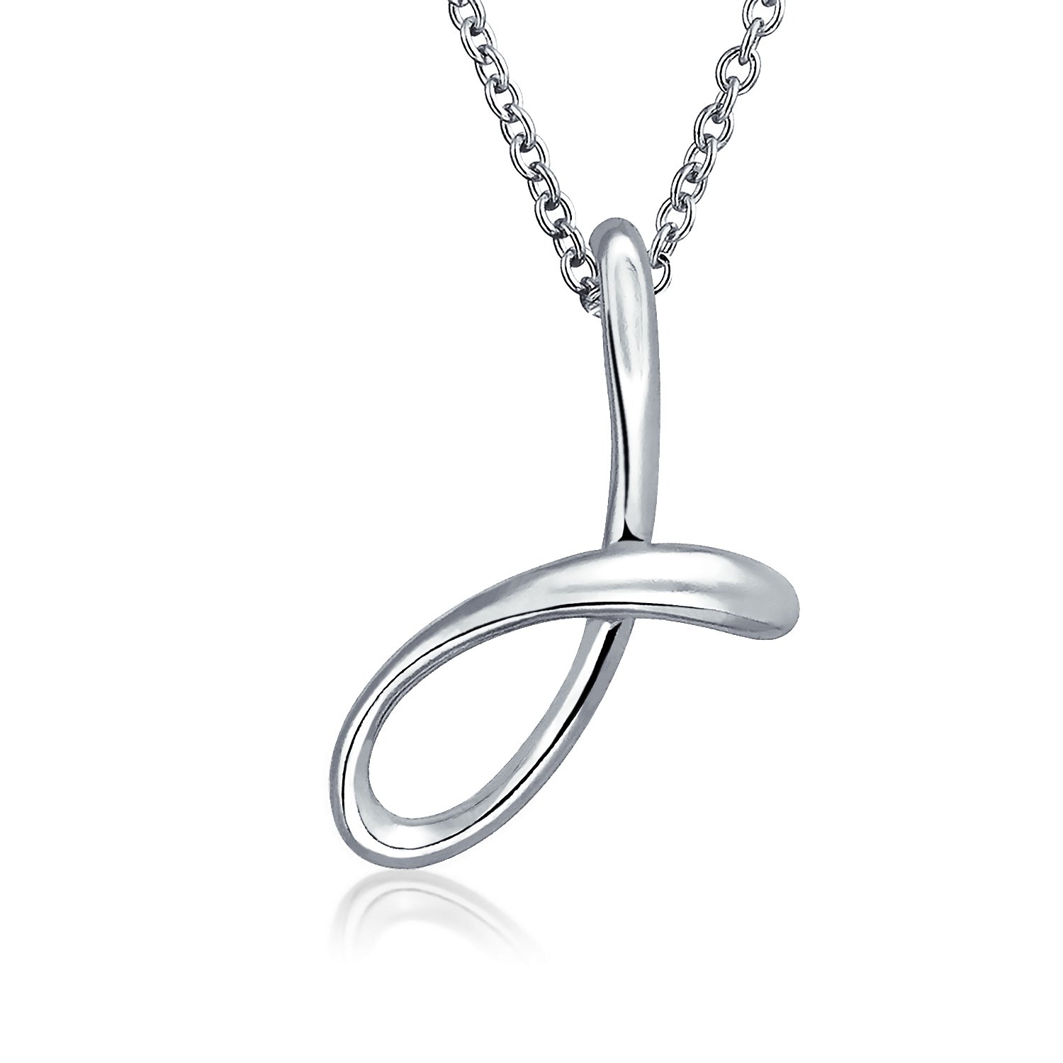 Bling Jewelry Buchstabe J Cursive Alphabet Skript Initiale Anhänger Halskette Für Frauen .925 Sterling Silber 18 Zoll