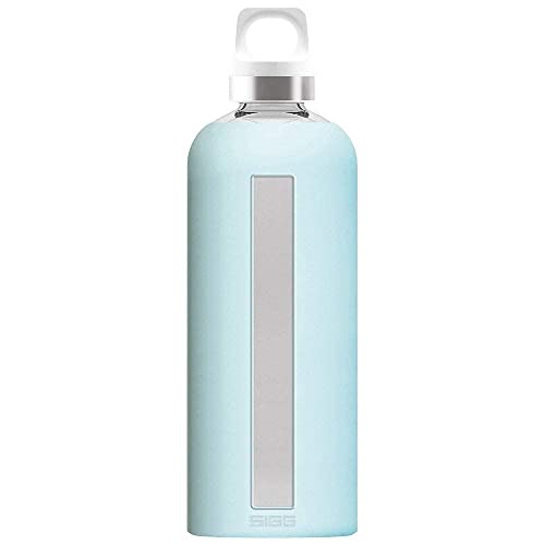 Sigg Glacier, 0.85 L, Türkis Star, Glas-Trinkflasche mit Silikonhülle, Hitzebeständig, BPA Frei, 8.1 x 8.1 x 26.3 cm, 0,85 L