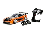 Jada Toys Fast & Furious RC Drift Mazda RX-7, RC Auto, ferngesteuertes Auto mit Funkfernsteuerung, Driftfunktion, Allradantrieb, 4 Ersatzreifen, USB Ladefunktion, inkl. Batterien, Maßstab 1:10, orange