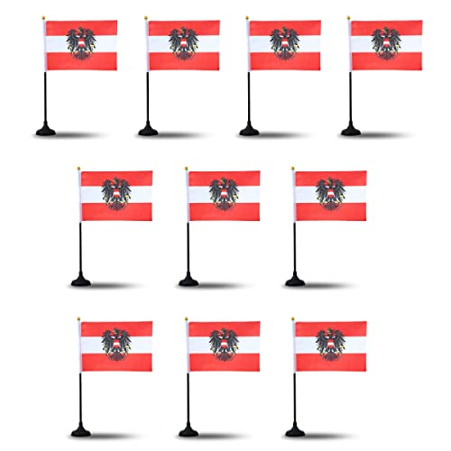 Sonia Originelli Mini Handfahnen mit Tischständer Fuß 10 Stück Set Österreich Austria Wappen EM WM Flaggen Fanartik