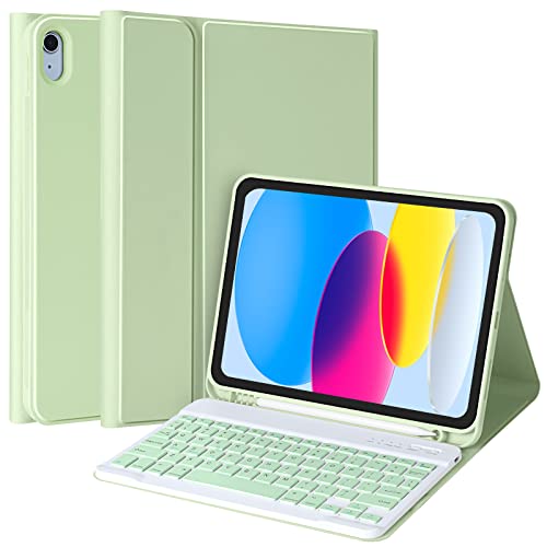 Tastatur Hülle für iPad 10 Gen 2022,Deutsche Bluetooth Tastatur für iPad 10th / 10.9 2022 mit Kabelloser,Automatischer Reaktivierung/Deaktivierung,Unterstützung für Stiftschlitz und Aufladen (Green)