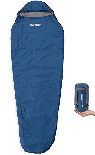Where Tomorrow Schlafsack Small and Light - 220 x 80 x 50 cm - inkl. Packsack - kleines Packmaß  26 x 14 cm gepackt - 700g - Ultraleicht - für Outdoor, Wandern - Royal Blau