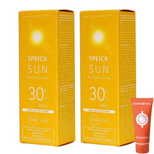 Speick Sun Sonnencreme LSF 30, 2x 60 ml I für Gesicht und Körper I Feuchtigkeitsspendend I 100% natürlich-mineralischer Sonnenschutz I Spar-Set plus Pharma Perle give-away