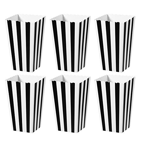 Toyandona 24 Stück gestreifte Popcorn-Boxen, schwarz und weiß, kleine Papier-Popcorn-Boxen für Party-Zubehör