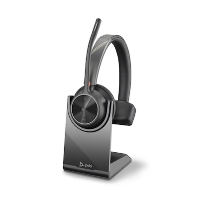 Plantronics Poly – schnurloses Voyager 4310 UC-Headset mit Ladestation (Plantronics) – Ein-Ohr-Headset – USB-A-Bluetooth-Adapter – kompatibel mit Teams (zertifiziert), Zoom und mehr, Schwarz