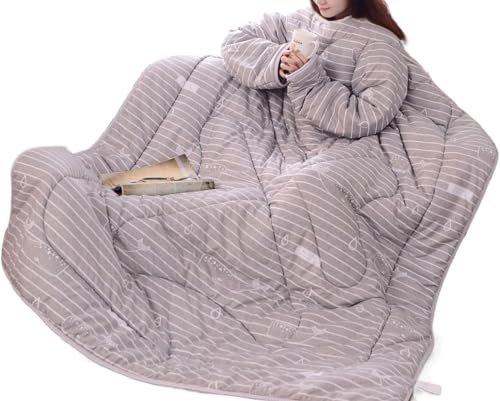 Lazy Quilt mit Ärmeln, Steppdecke für den Winter, warm, verdickt, weich, tragbar, für den Winter, Lazy Bed Couch Quilt, Wanderdecke für Erwachsene, Grigio, 59,1 x 78,7 Zoll, 421 Sensationell