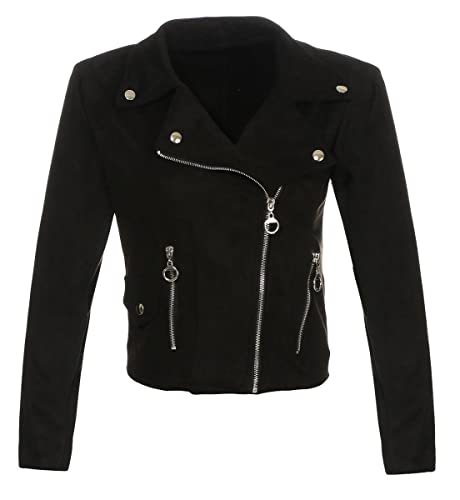 Malito Damen Jacke | Velours Jacke | Biker Jacke mit Reißverschluss | Faux Leather - leichte Jacke 19617 (schwarz, M)